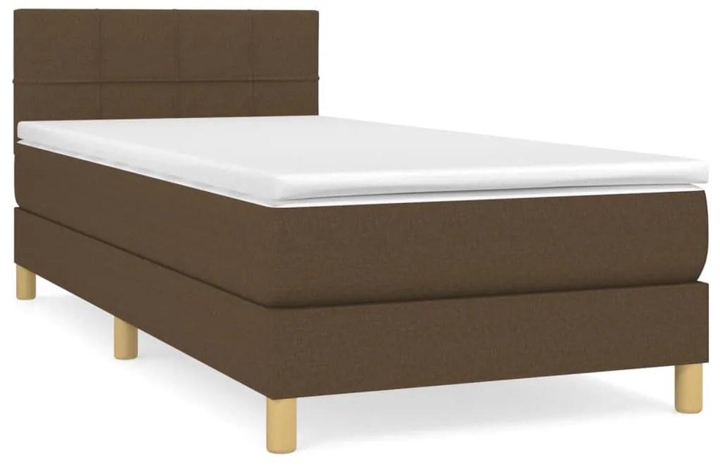 Κρεβάτι Boxspring με Στρώμα Σκούρο Καφέ 90x200 εκ. Υφασμάτινο - Καφέ