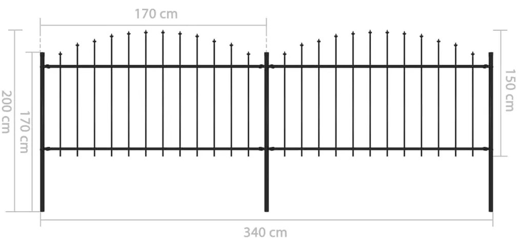 vidaXL Κάγκελα Περίφραξης με Λόγχες Μαύρα (1,25-1,5) x 3,4 μ. Ατσάλινα