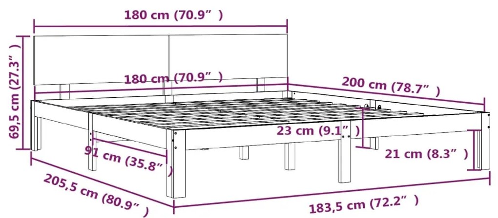 Πλαίσιο Κρεβατιού Μαύρο 180 x 200 εκ Ξύλο Πεύκου Super King - Μαύρο