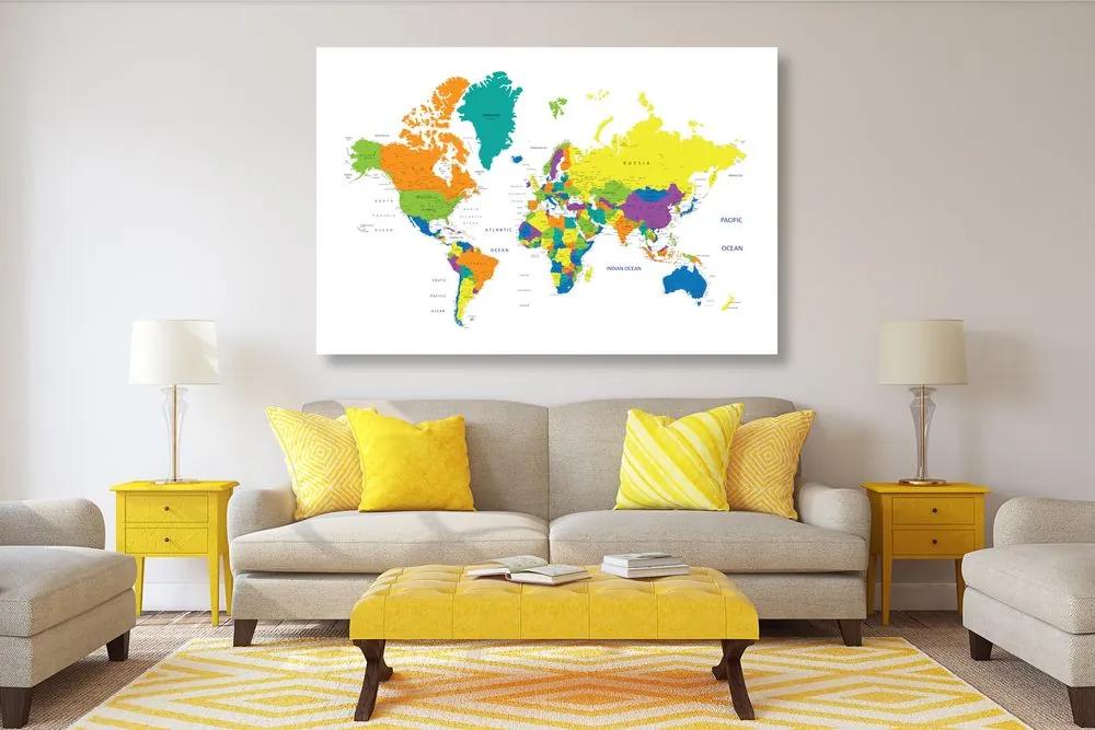 Εικόνα σε έναν παγκόσμιο χάρτη χρωματισμένο από φελλό σε λευκό φόντο - 90x60