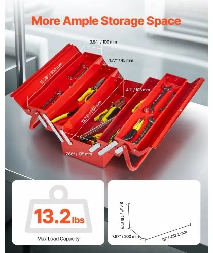 VEVOR Tool Box 18-inch 3-Tier 5-Tray Folding Cantilever Toolbox with Handle
