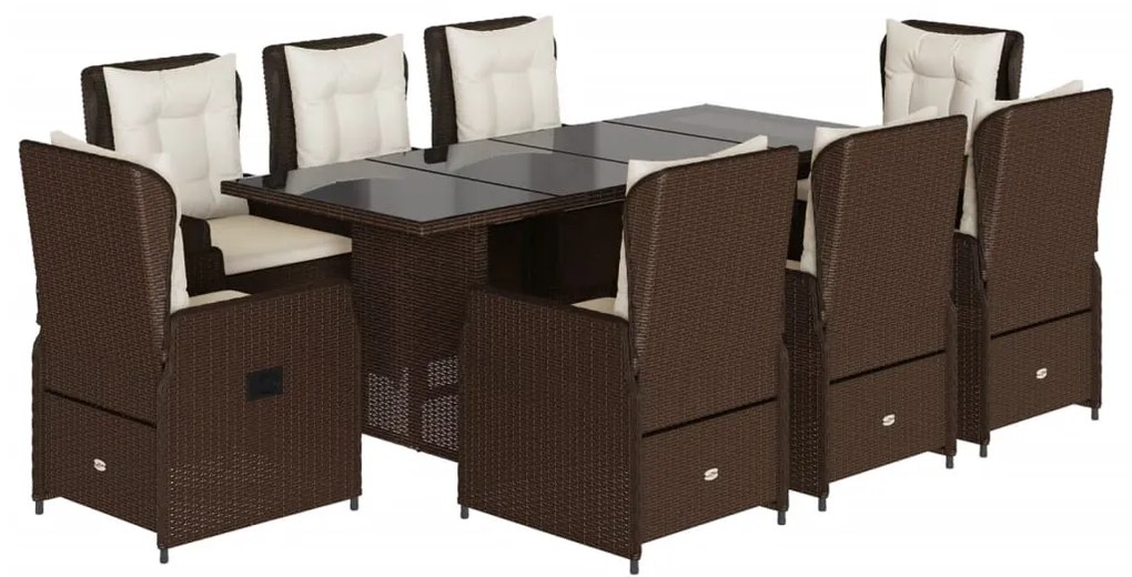 vidaXL Σετ Τραπεζαρίας Κήπου 9 τεμ. Καφέ Συνθετικό Ρατάν με Μαξιλάρια