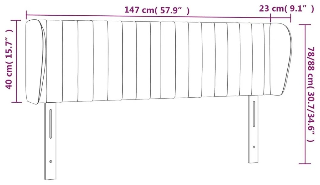 Κεφαλάρι με Πτερύγια Σκούρο Γκρι 147x23x78/88 εκ. Βελούδινο - Γκρι