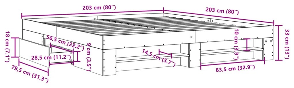 Πλαίσιο Κρεβατιού Καφέ Δρυς 200x200 εκ. Επεξεργασμένο Ξύλο - Καφέ