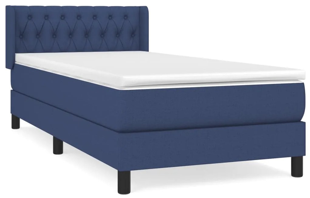 vidaXL Κρεβάτι Boxspring με Στρώμα Μπλε 90x200 εκ.Υφασμάτινο