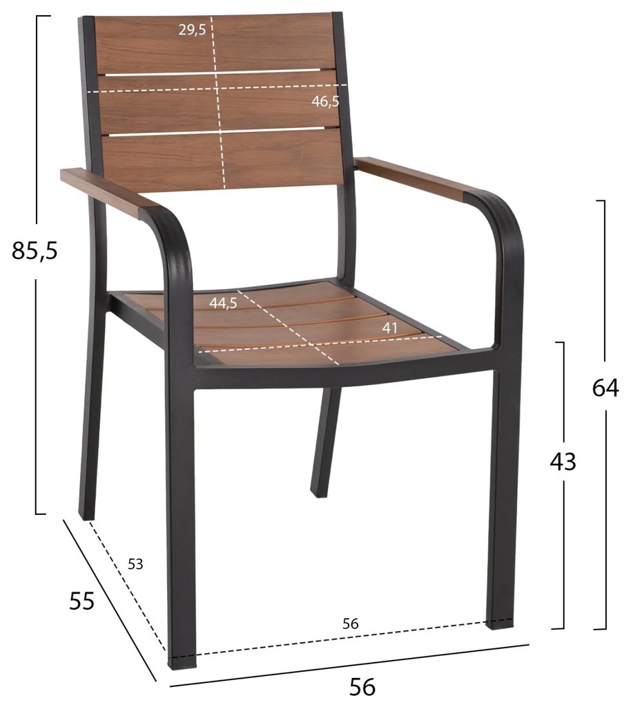 ΠΟΛΥΘΡΟΝΑ ΑΛΟΥΜΙΝΙΟΥ SAGA ΜΑΥΡΗ ΜΕ POLYWOOD  56x55x85,5Yεκ.