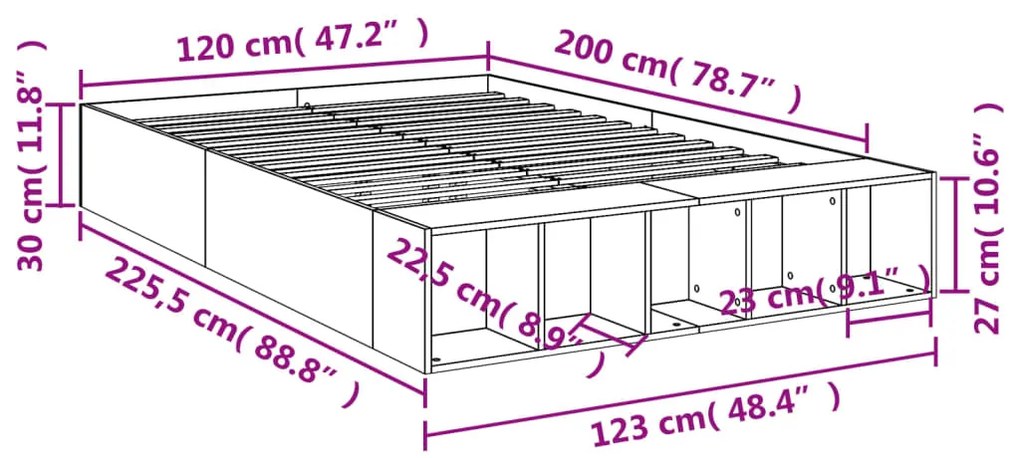 Πλαίσιο Κρεβατιού Sonoma Δρυς 120x200 εκ. Επεξεργασμένο Ξύλο - Καφέ