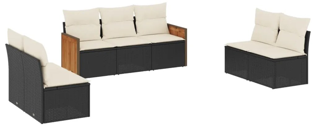 vidaXL Καναπές Σετ 7 Τεμαχίων Μαύρο Συνθετικό Ρατάν με Μαξιλάρια