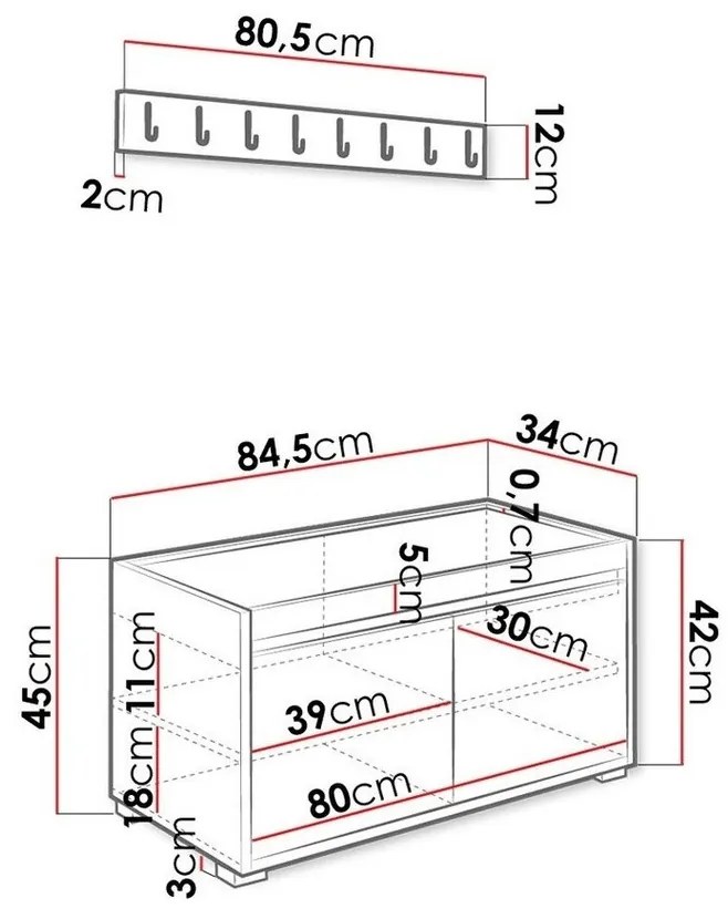 Σετ διαδρόμου Trenton 128, 207x85x34cm, 33 kg, Ταπισερί, Πλαστικοποιημένη μοριοσανίδα, Τοίχου, Εντοιχισμένη | Epipla1.gr