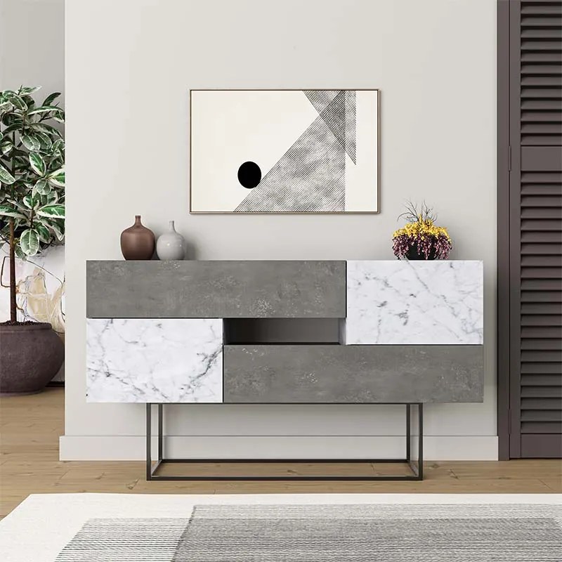 Μπουφές Eros Megapap γκρι ρετρό - λευκό εφέ μαρμάρου 145x40x82εκ.