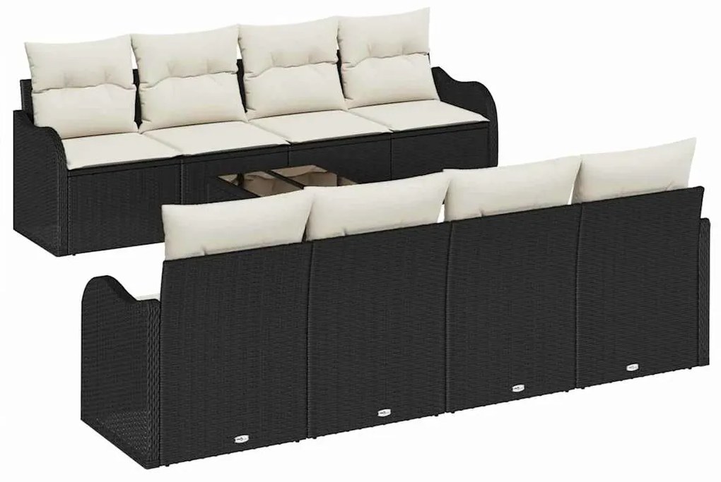 vidaXL Σετ Καναπέ Κήπου 9 pcs Μαύρο 55 x 55 x 37 εκ Πολυ ράταν