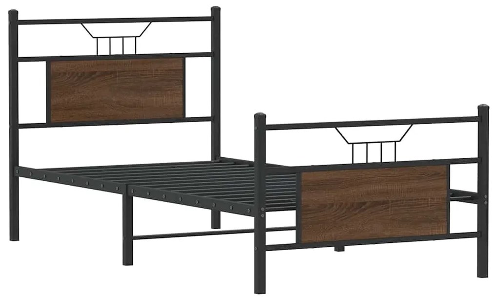 vidaXL Πλαίσιο Κρεβ. Χωρ. Στρώμα Καφέ Δρυς 90x200 εκ. Επεξ. Ξύλο
