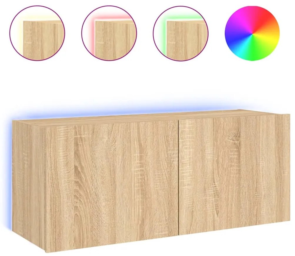 vidaXL Έπιπλο Τοίχου Τηλεόρασης με LED Sonoma Δρυς 100x35x41 εκ.