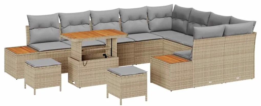 vidaXL Σετ Καναπέ Κήπου με μαξιλάρι 12 pcs Μπεζ Πολυ ράταν