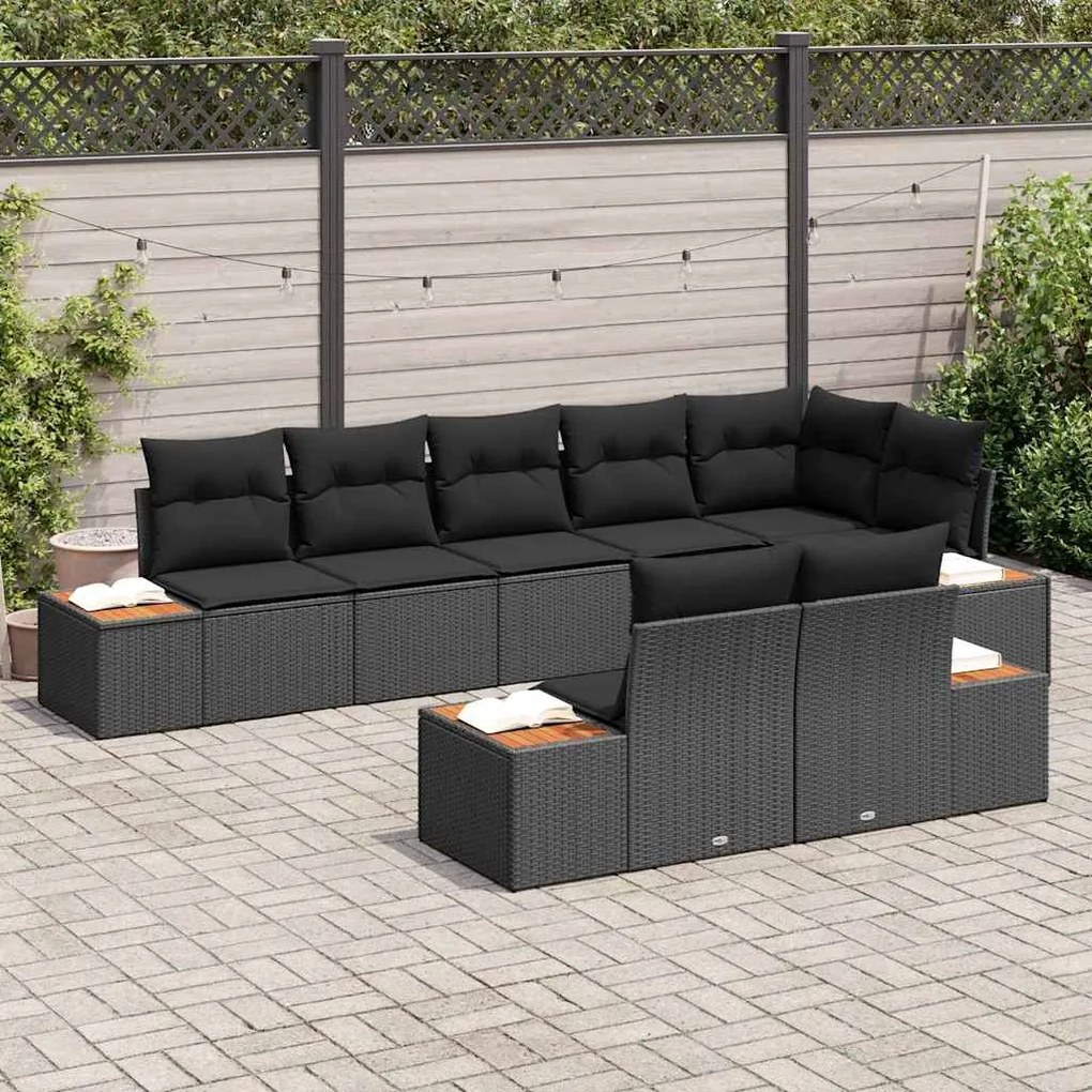 vidaXL Σετ Καναπέ Κήπου με μαξιλάρι 8 pcs Μαύρο Πολυ ράταν