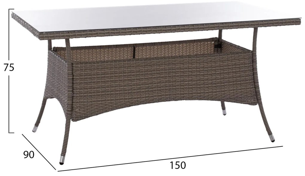 Τραπέζι Minsk μεταλλικό rattan γκρι 150x90x75Υ εκ. 150x90x75 εκ.