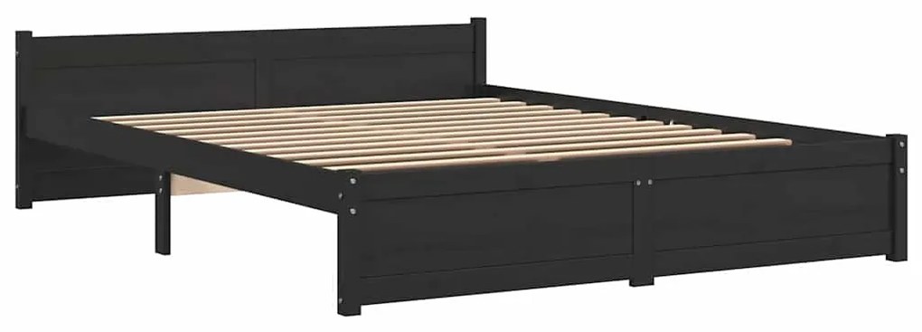 vidaXL Πλαίσιο Κρεβατιού Μαύρο 150 x 200 εκ. Μασίφ Ξύλο King Size