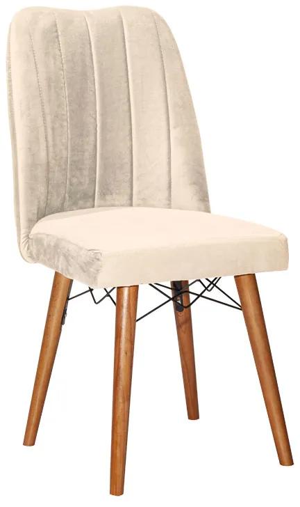 Καρέκλα Vespera I pakoworld βελούδο εκρού-καρυδί πόδι Model: 266-000011
