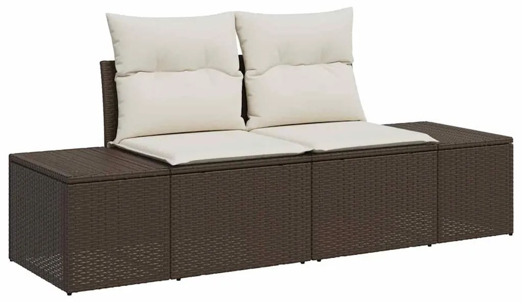 vidaXL Σετ Κήπου 7 τεμαχίων με Καφέ Μαξιλάρια από Poly Rattan