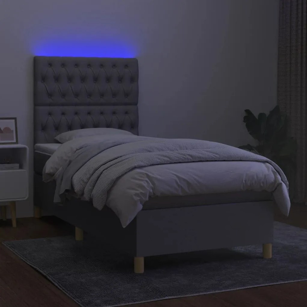 Κρεβάτι Boxspring με Στρώμα &amp; LED Αν.Γκρι 90x190 εκ. Υφασμάτινο - Γκρι