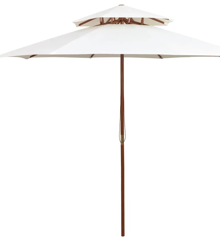 vidaXL Ομπρέλα με Διπλή Οροφή Λευκή Κρεμ 270 x 270 εκ. με Ξύλινο Ιστό