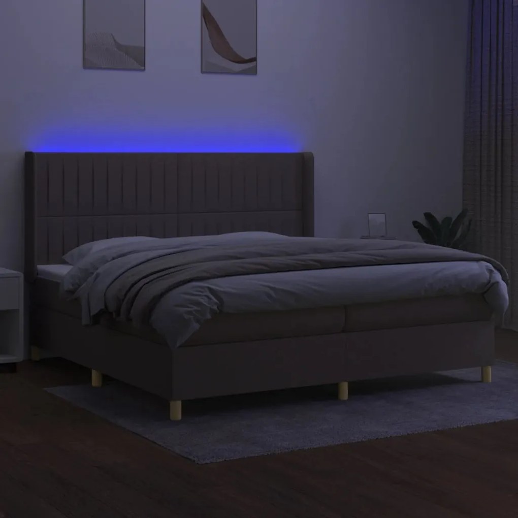 vidaXL Κρεβάτι Boxspring με Στρώμα & LED Taupe 200x200 εκ. Υφασμάτινο