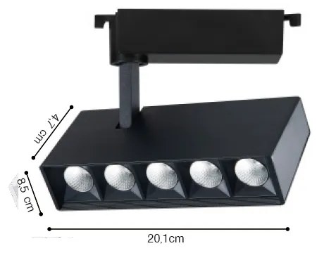 Σποτ 20W μονοφασικής ράγας σε μαύρο χρώμα (T1-05800-Black ) - T1-05800-Black