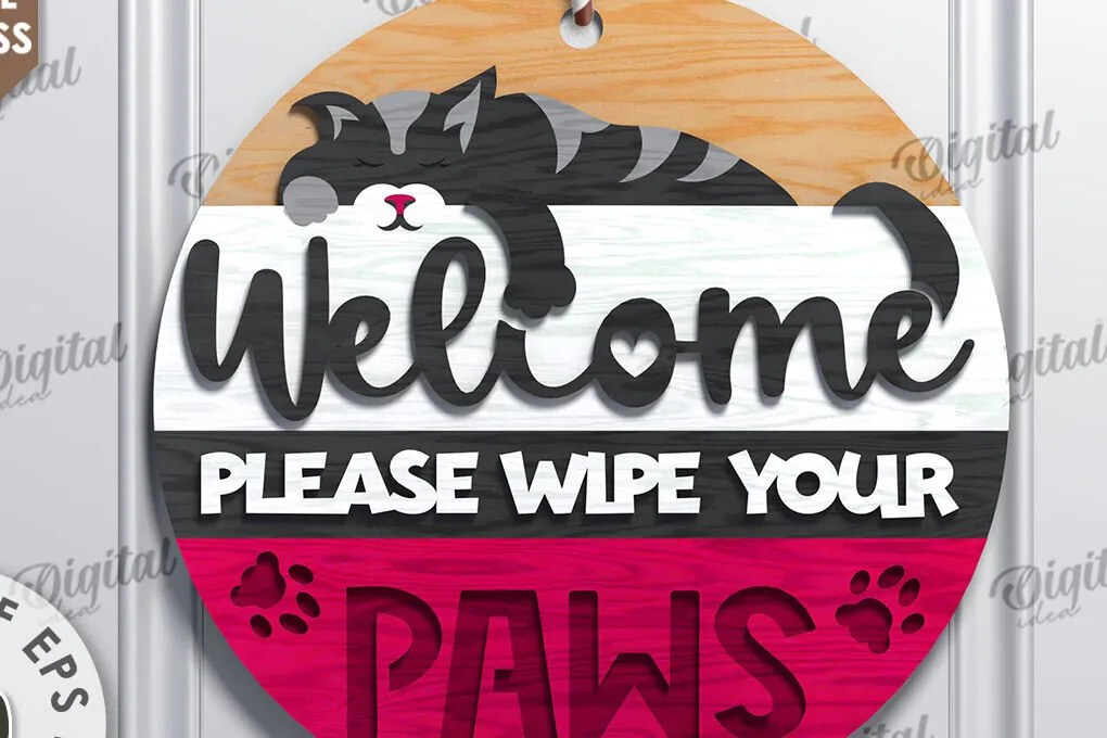 Intra απο ξύλο plywood 3mm-4mm πάχος Σχέδιο κοπής με λέιζερ στρογγυλή πινακίδα γάτα Δίασταση 30x20 cm INTRAFABR-111283553