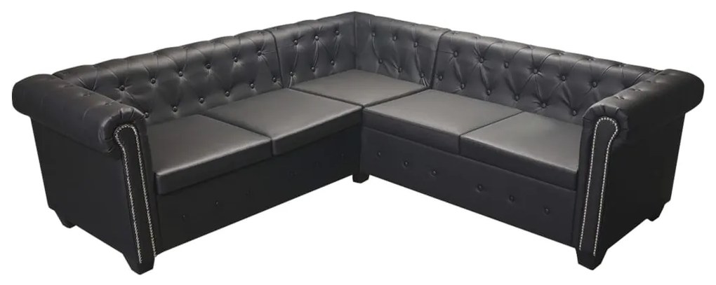 vidaXL Γωνιακός Καναπές Chesterfield 5 Θέσεων Μαύρος από Συνθετικό Δέρμα