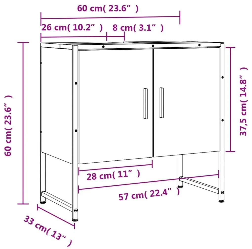 Ντουλάπι Νιπτήρα Μπάνιου Sonoma Δρυς 60x33x60 εκ. Επεξ. Ξύλο - Καφέ