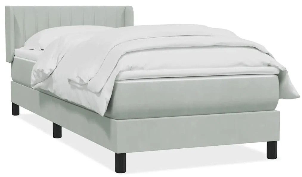 vidaXL Κρεβάτι Boxspring με Στρώμα Ανοιχτό Γκρι 100x210 εκ. Βελούδινο