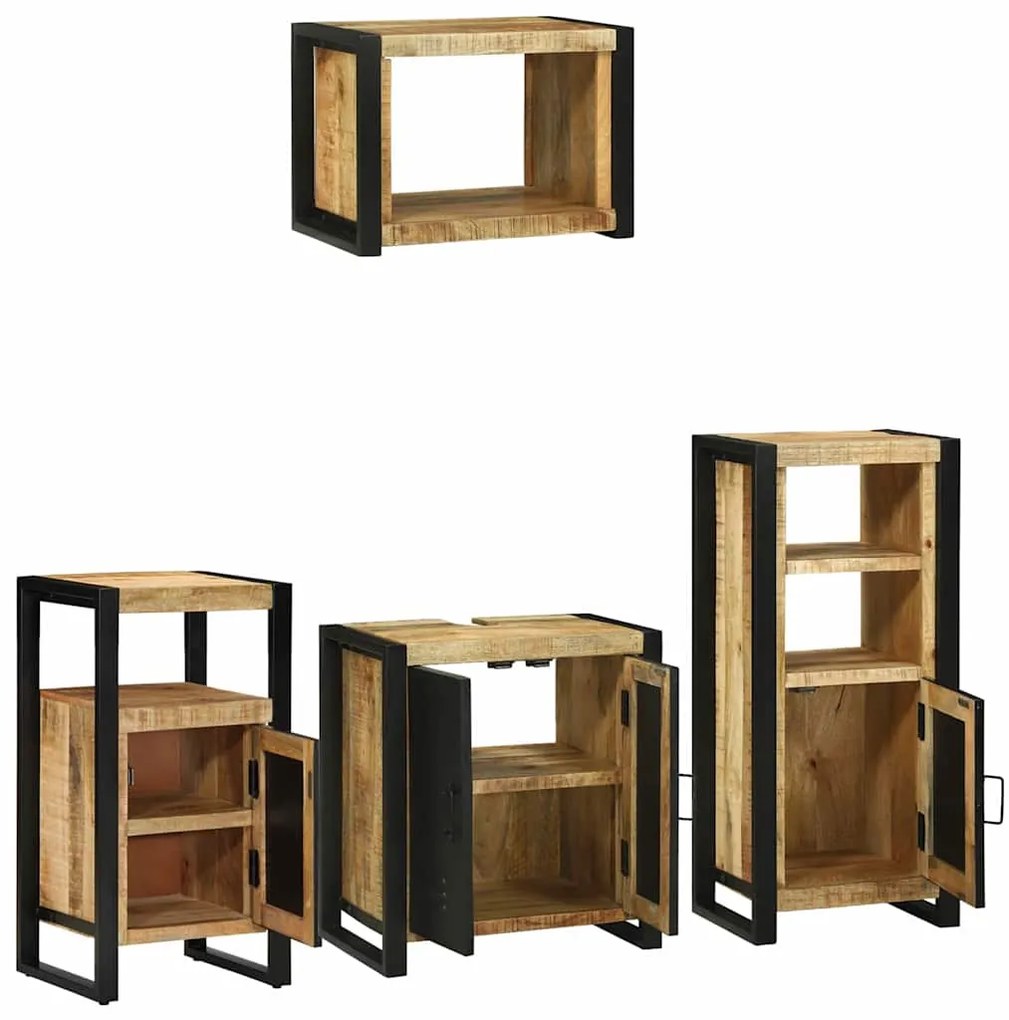 vidaXL Σετ Επίπλων Μπάνιου με ράφι 4 pcs Καφέ Στερεό ξύλο μάνγκο