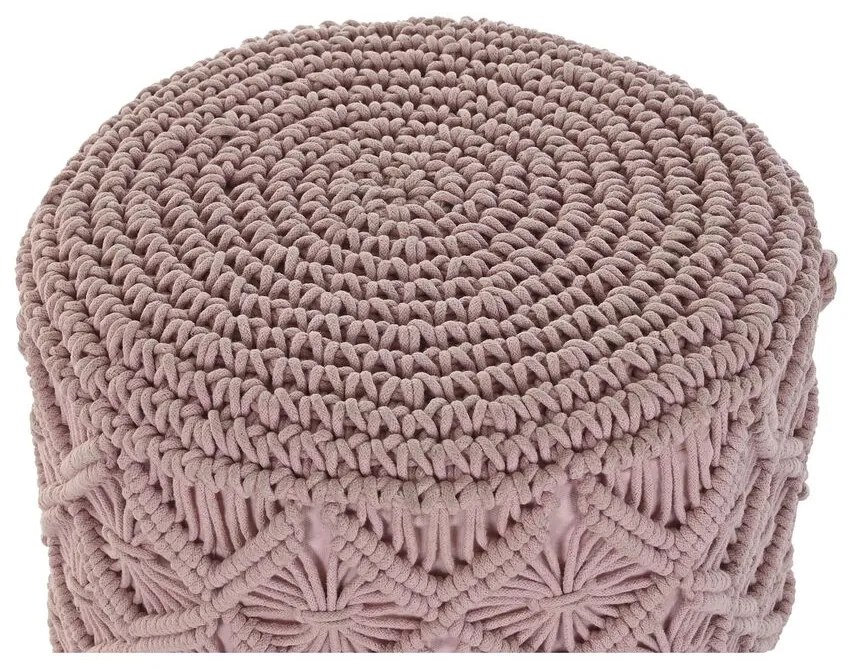 Υποπόδια DKD Home Decor 43 x 43 x 51 cm Ξύλο Καφέ Ανοιχτό Ροζ Μακραμέ Boho