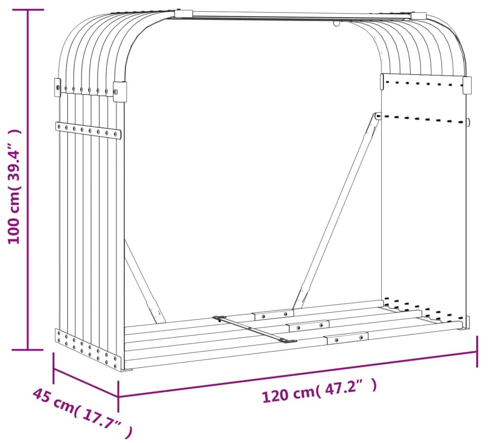 Ξυλοθήκη Αν. Καφέ 120x45x100 εκ. από Γαλβανισμένο Ατσάλι - Καφέ