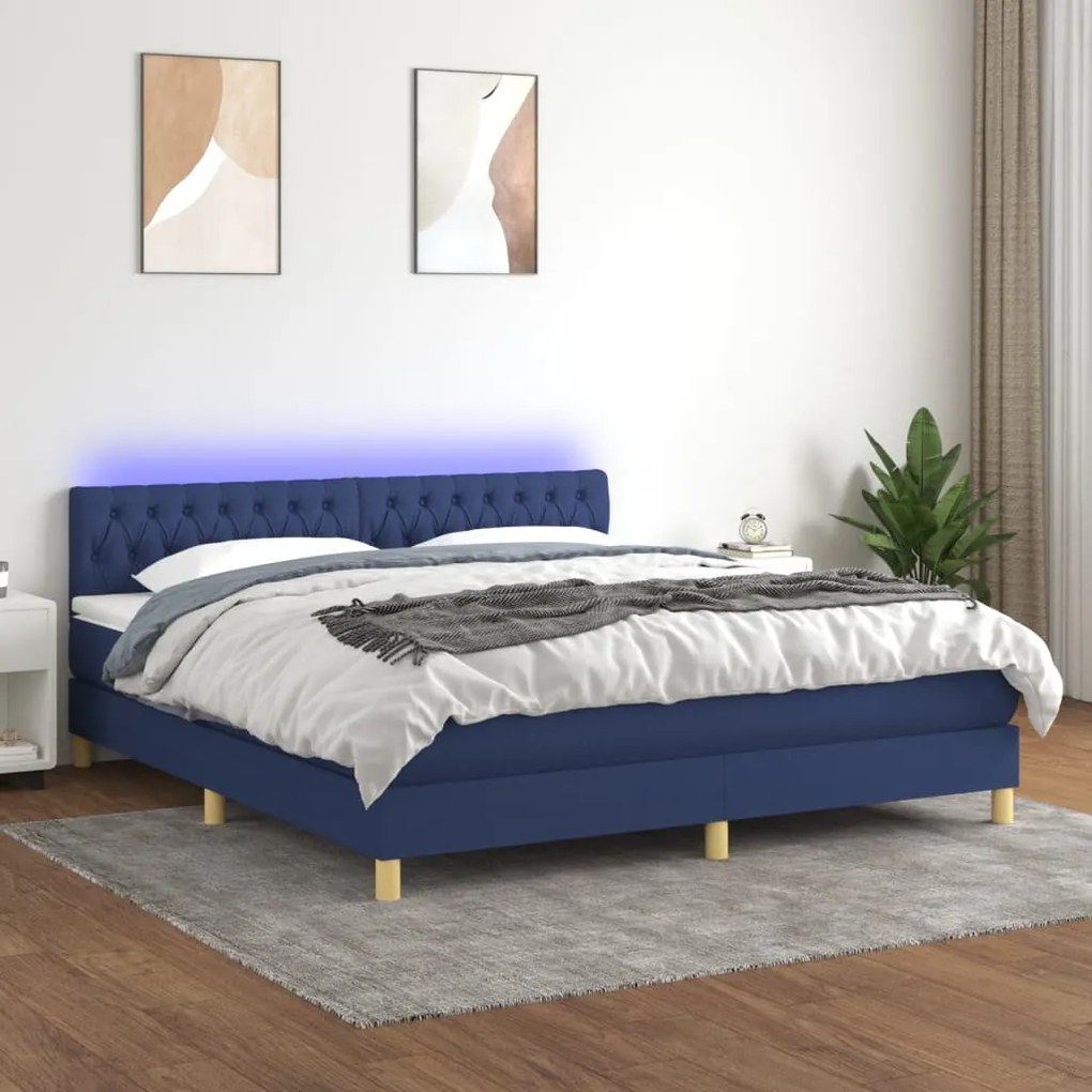 vidaXL Κρεβάτι Boxspring με Στρώμα &amp; LED Μπλε 180x200 εκ. Υφασμάτινο