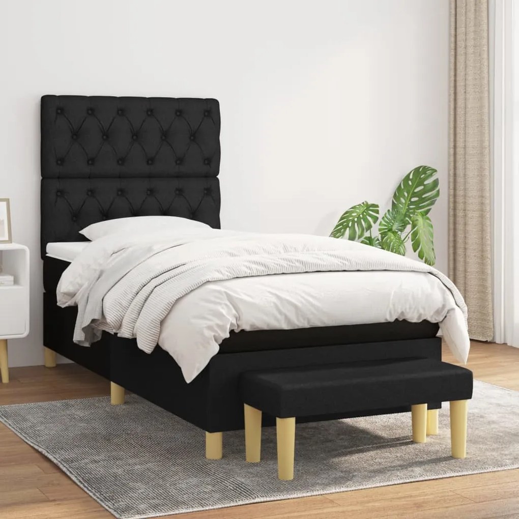 vidaXL Κρεβάτι Boxspring με Στρώμα Μαύρο 80 x 200 εκ. Υφασμάτινο