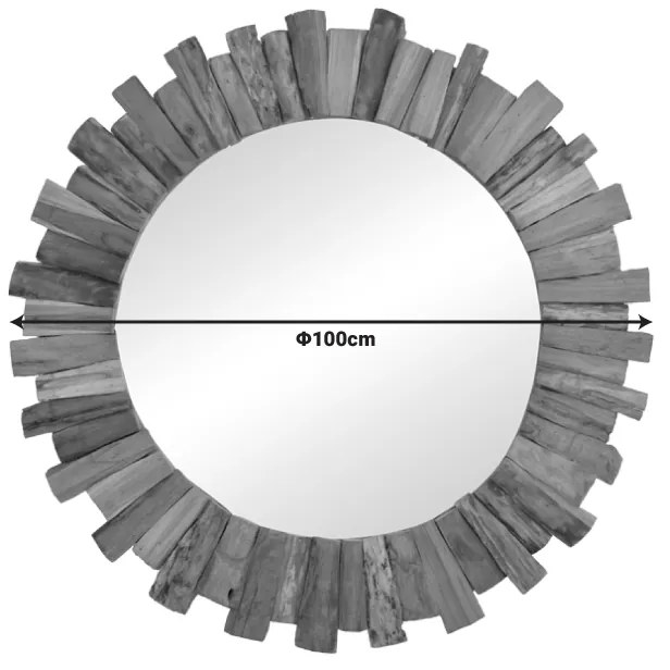 Καθρέπτης Rounder pakoworld teak ξύλο σε φυσική απόχρωση Φ100x5εκ - 338-000009