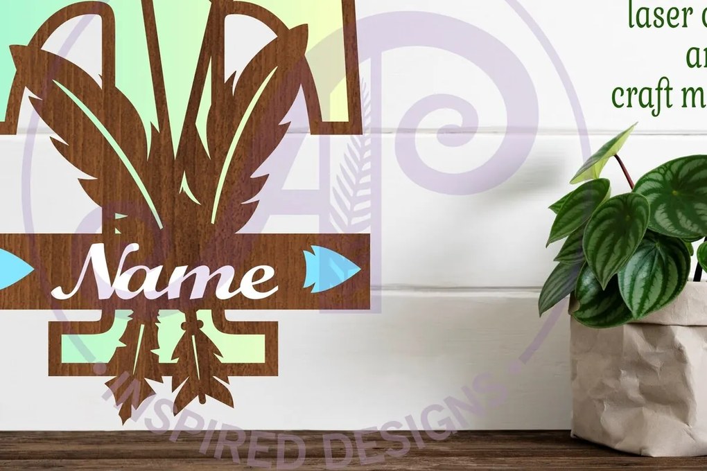 Σετ των 2 Intra απο ξύλο plywood 3mm-4mm πάχος Boho Capital Monogram Letter T Δίασταση 30x20 cm INTRAFABR-86123601