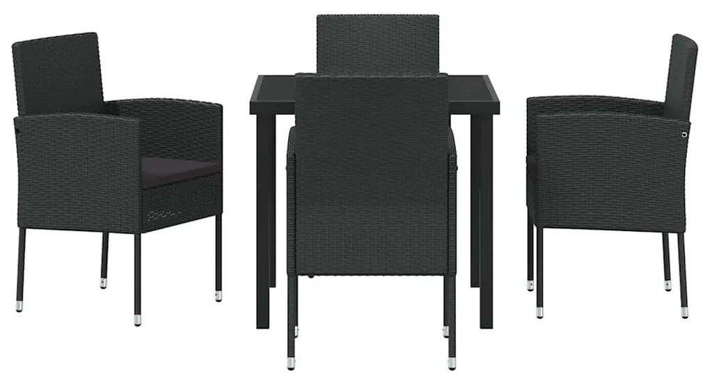 vidaXL Σέτ φαγητού για κήπο με μαξιλάρι 5 pcs Μαύρο συνθετικό ρατάν