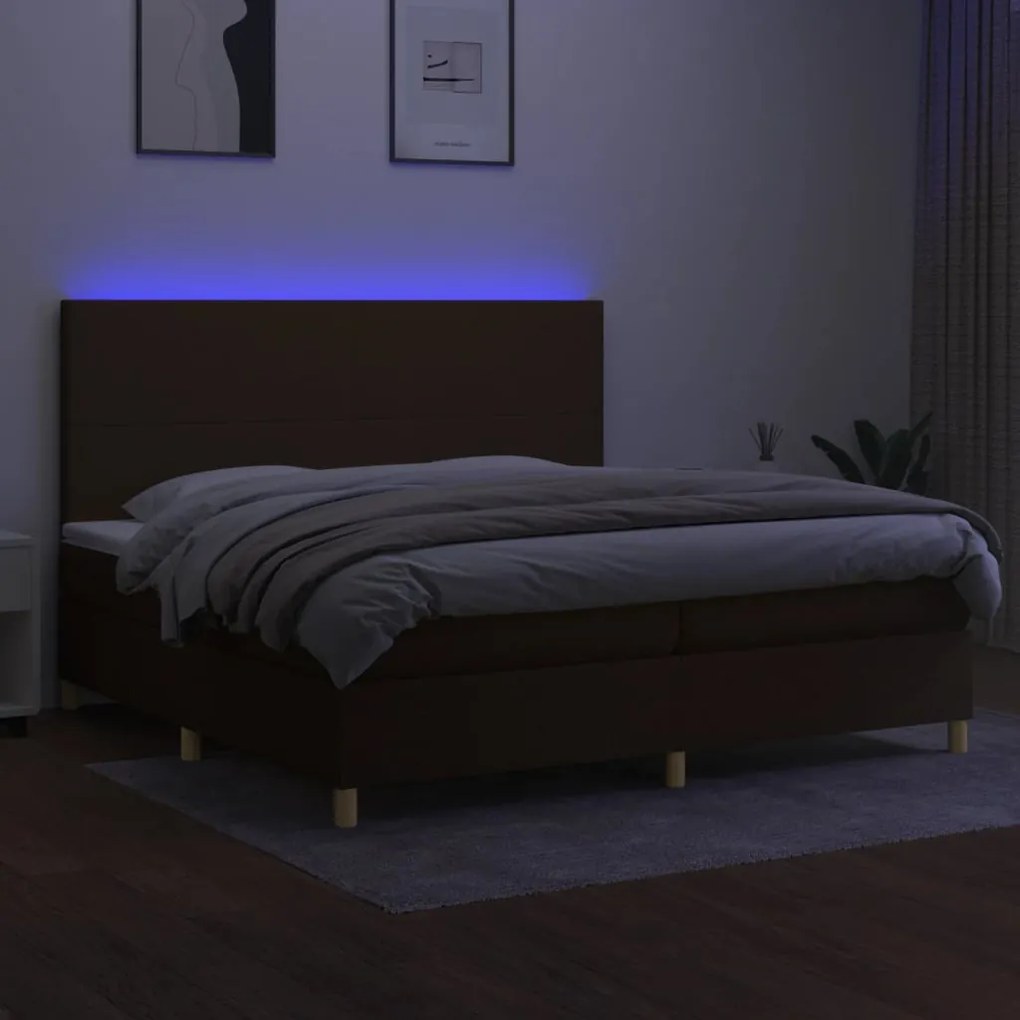 vidaXL Κρεβάτι Boxspring με Στρώμα & LED Σκ.Καφέ 200x200εκ. Υφασμάτινο