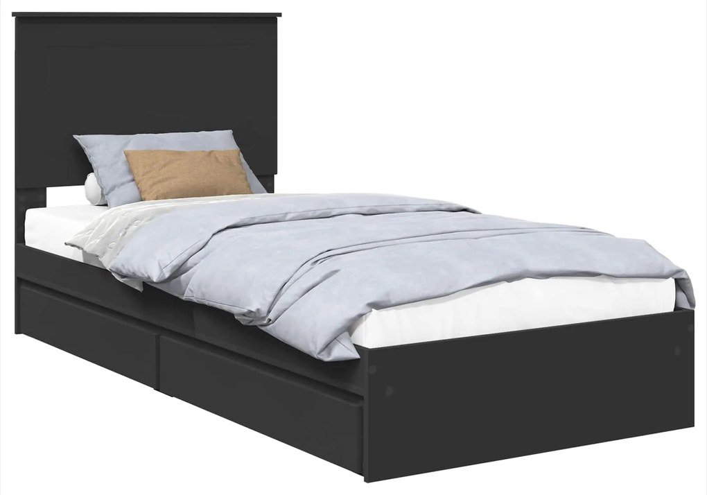 vidaXL Κρεβάτι Αποθήκης Μαύρο 90 x 190 cm Επεξεργασμένο ξύλο