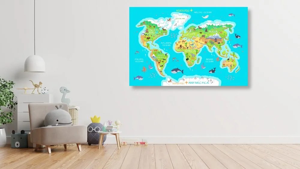 Εικόνα στο φελλό γεωγραφικός χάρτης του κόσμου για παιδιά - 90x60  transparent