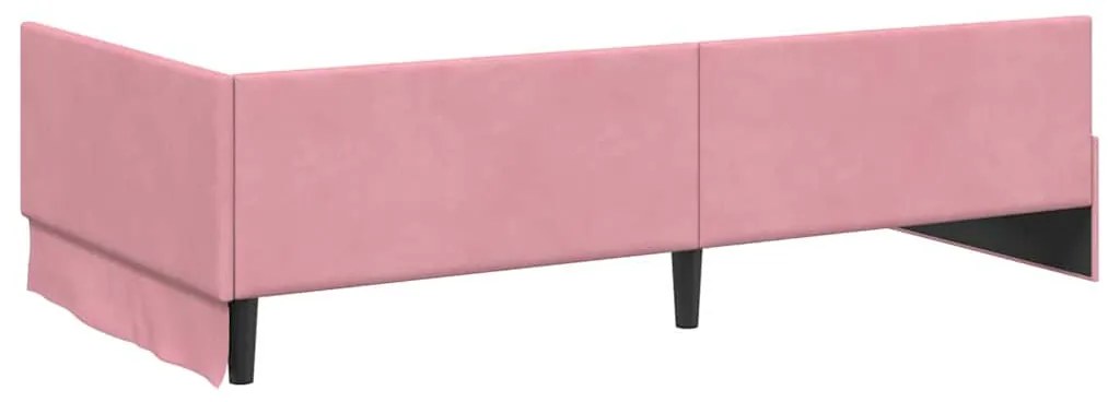 vidaXL Κρεβάτι Γωνίας Ροζ 90 x 200 cm Βελούδο και Εργοστασιακό ξύλο