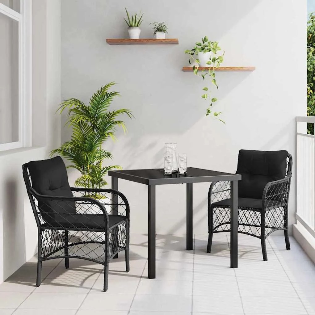 vidaXL Σέτ φαγητού για κήπο με μαξιλάρι 3 pcs Μαύρο Πολυ ράταν