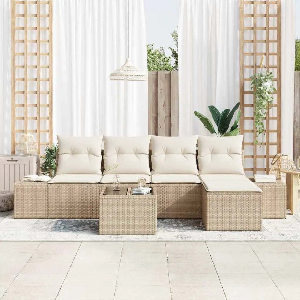 vidaXL Σετ Καναπέ Κήπου 6 pcs Μπεζ, Κρέμα Πολυ rattan, βαμμένο ατσάλι