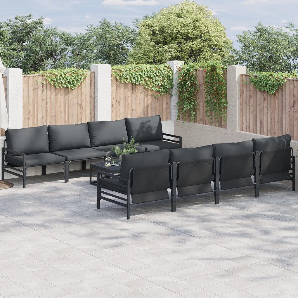 vidaXL Σετ Καναπέ Κήπου με μαξιλάρι 9 pcs Ανθρακί Ατσάλι & ύφασμα