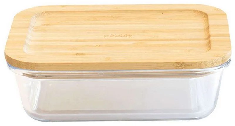 Δοχείο Φαγητού Ορθογώνιο PKV-010 1,5L 22x16,5x7,5cm Clear-Natural Pebbly Glass,Bamboo