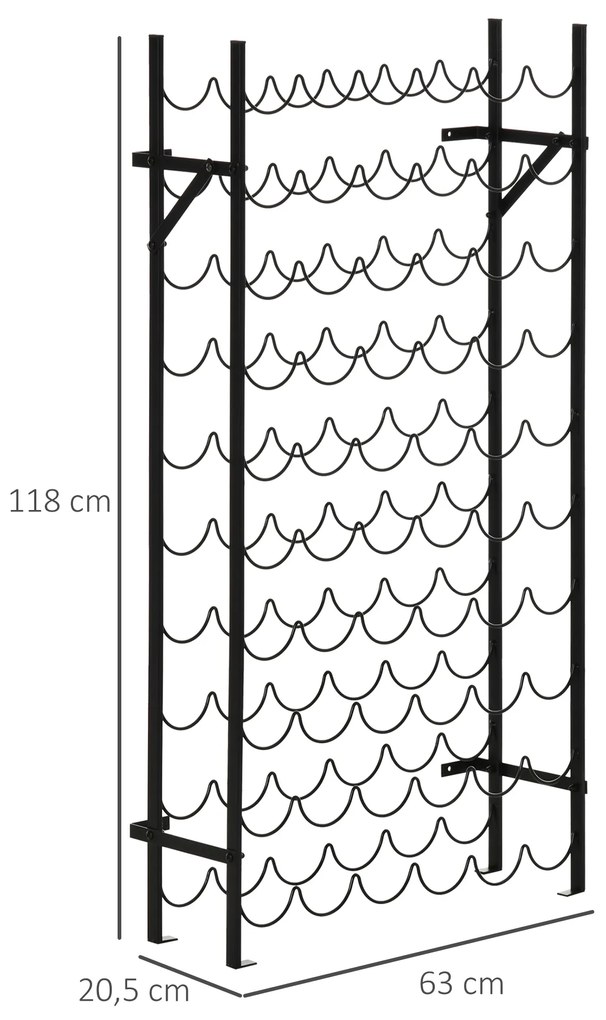 HOMCOM Ράφι κρασιού Στάντ μπουκαλιών 60 μπουκαλιών Επιτοίχιο Μεταλλικό Μαύρο