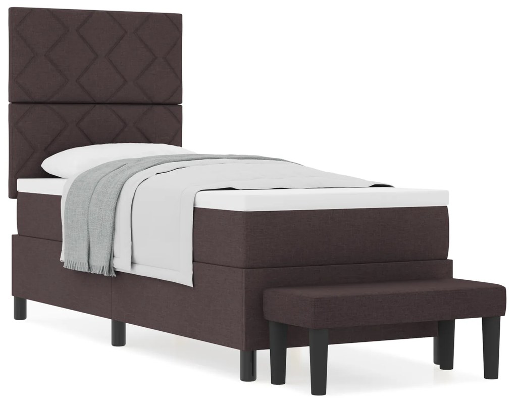 vidaXL Box Spring Κρεβάτι με Στρώμα & Πάγκο Σκούρο Καφέ 80x200 εκ Ύφασμα
