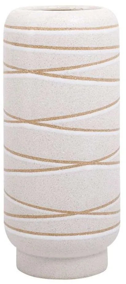 Βάζο Stripe 028-223-125 14,5x14,5x32cm White-Gold Ceramic